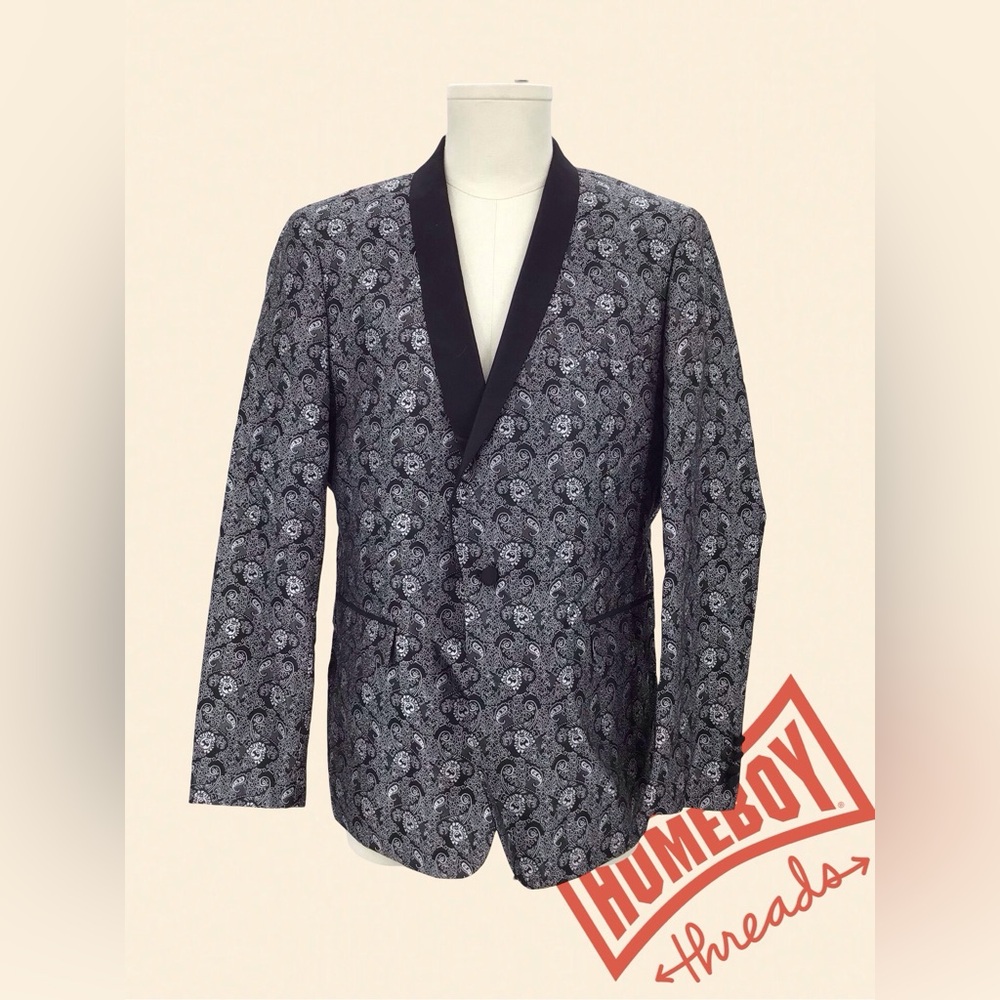 Elegant Black Jacquard Sport Coat with Velvet Lapel size XL